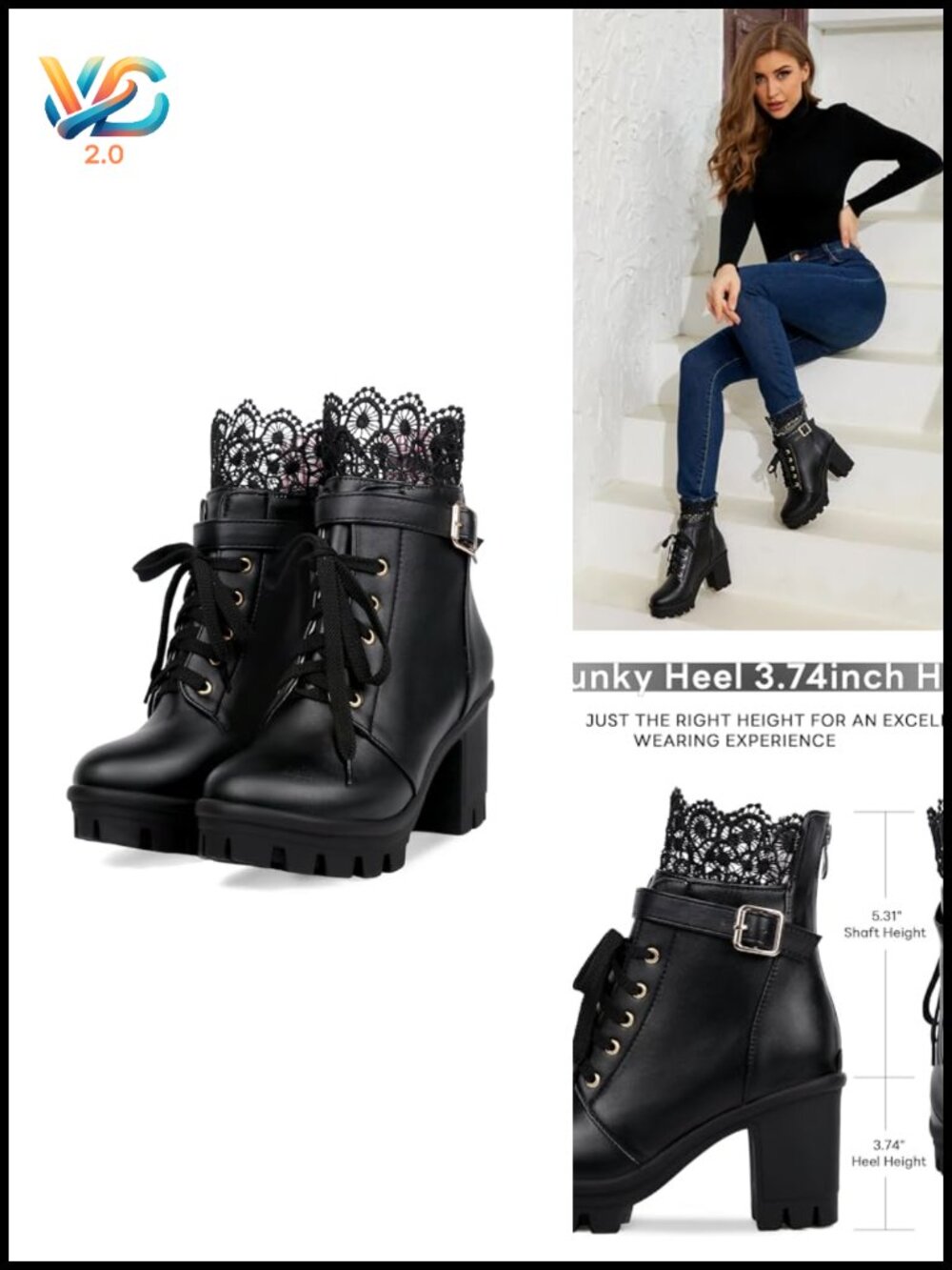 Chunky Platform High Heel Lace Up Gothic Ankle Booties Block Heel Buckle Punk